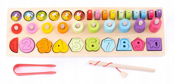 MWSJ Drewniana układanka 4w1 Cyfry Rybki