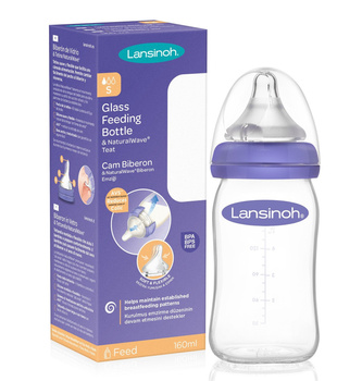 Lansinoh Butelka szklana 160 ml ze smoczkiem NaturalWave 
