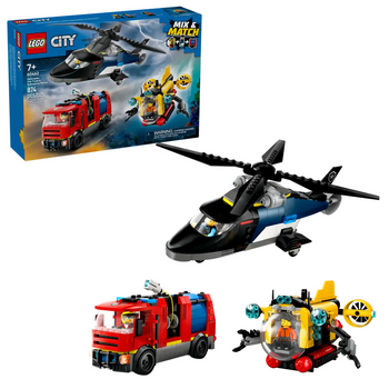 Lego 60462 City Zestaw z helikopterem, wozem strażackim i łodzią podwodną