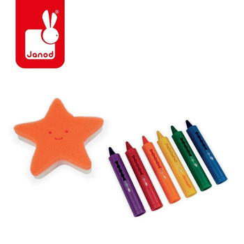 Janod Kredki do kąpieli 6 kolorów z gąbką