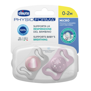 Smoczek Chicco PhysioForma Micro silikonowy 0-2 m Różowy