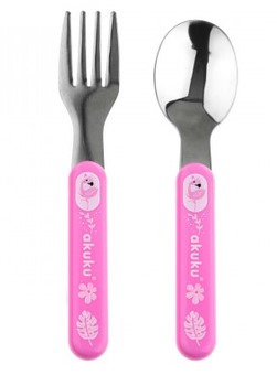 Akuku Sztućce dla dzieci ze stali szlachetnej, różowe