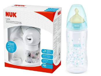 Nuk Laktator elektryczny LUNA (2 fazowy)+ butelka 300ml ze wskaznikiem temepratury