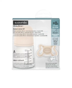  Suavinex Zestaw startowy Zero - butelka 180ML Regulowany przepływ + smoczek SX Pro Zero -2-2M