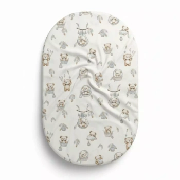 Mu&Mu Bawełniane prześcieradło z gumką do gondoli Misie Boho beż