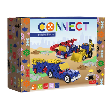 Zestaw klocków Connect 3w1: Pojazdy budowlane / SUV z przyczepą