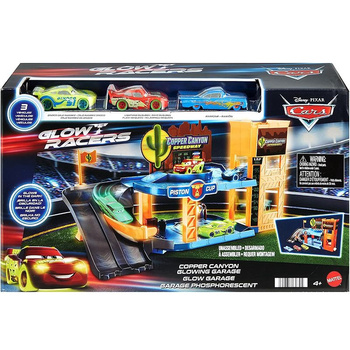 Cars Auta Glow Racers Garaż Copper Canyon Świecący w ciemności, 3 autka HPX75